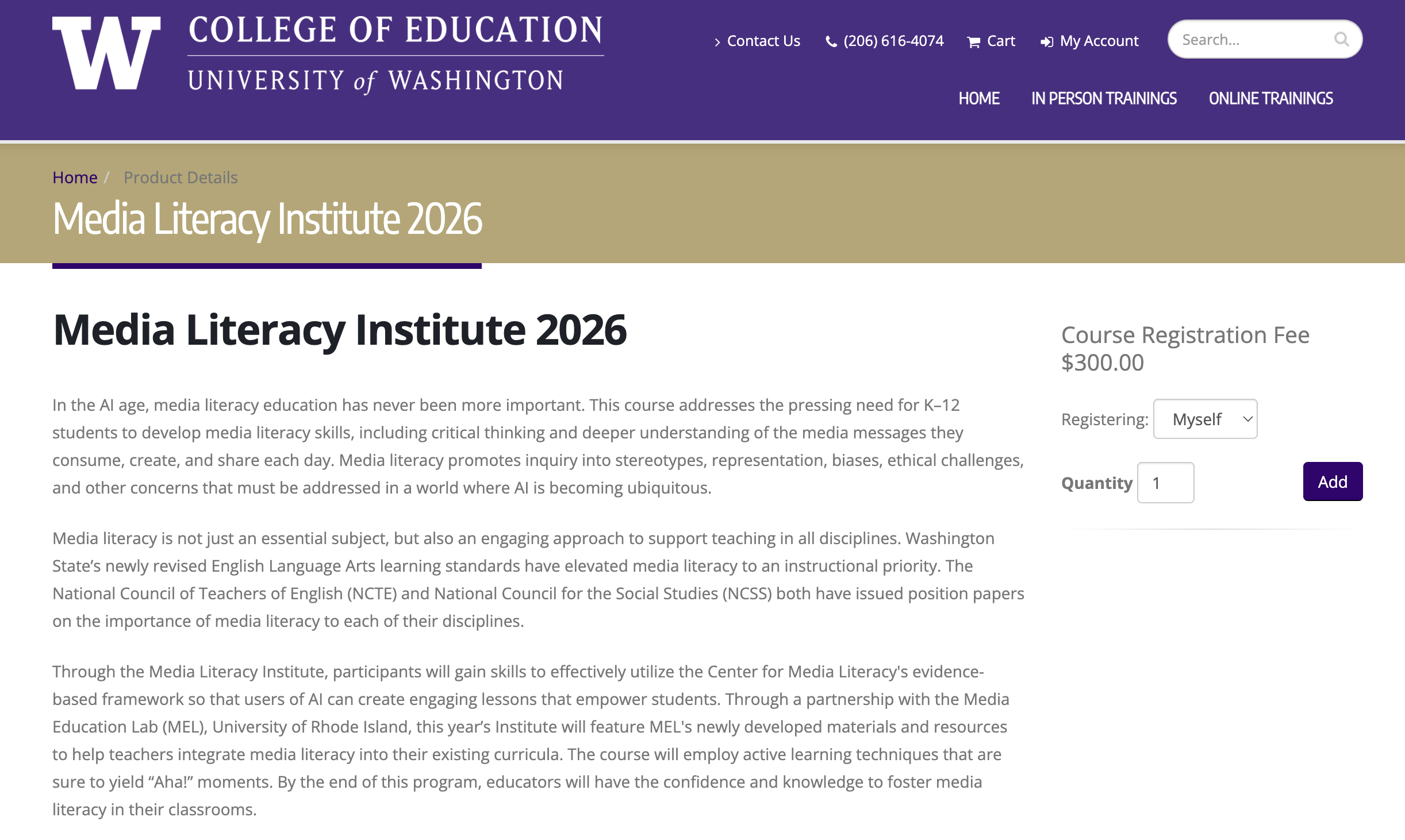 University of Washington: Media Literacy Institute 2026 